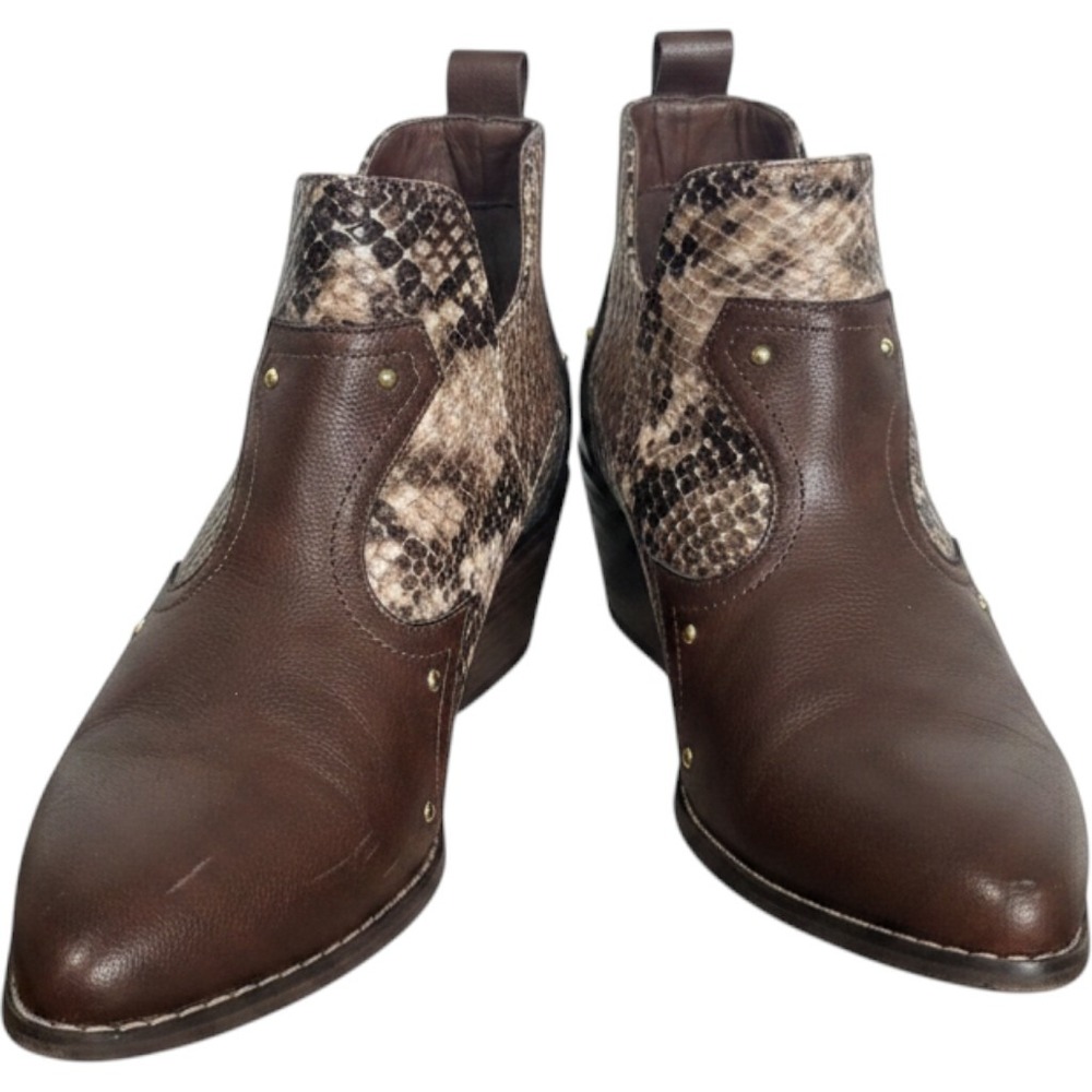 NWT C Comfort Est 1946 Brown Snakeskin Ankle Boots Pointed Toe Western Booties 8
